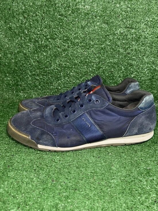 PRADA Mens Size 13 US Suede Leather Nylon Shoes Navy Red Stripe Luxury Sneakers main image 12